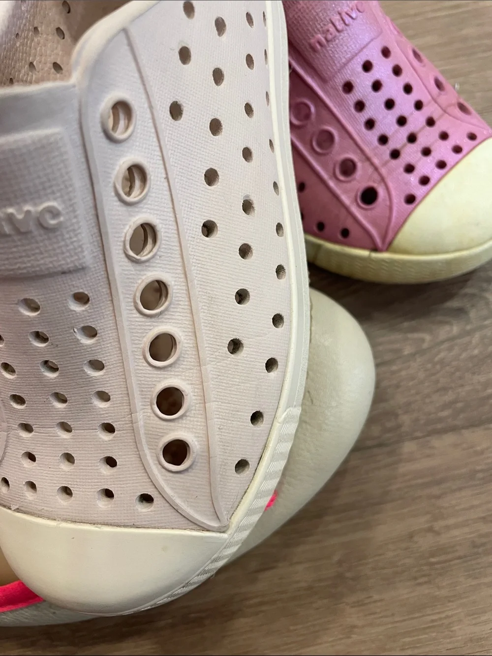 Native Kids Shoes - Light Pink and White Slip-On Sneakers